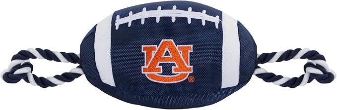 Pets First NCAA Auburn Tigers Football Dog Toy, Tough Quality Nylon Materials, Strong Pull Ropes, Inner Squeaker, Collegiate Team Color