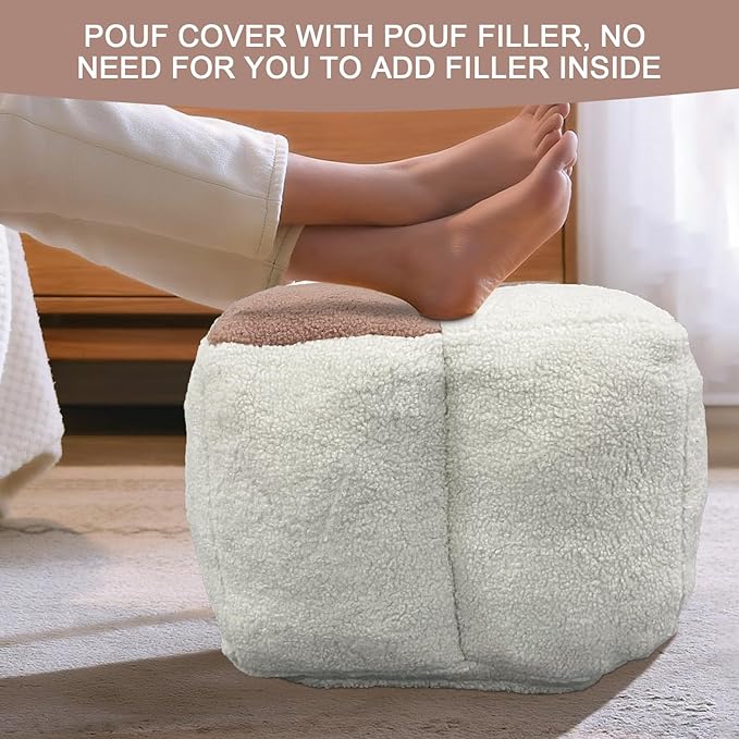 Louis Donné Stuffed Pouf Ottoman, Pouf with Memory Foam Filler, 17.7 * 17.7 * 15.7 Inch Ottoman Pouf Foot Rest, Bean Bag Cubes for Footrest, Boho Footrest Stool for Living Room, Bedroom