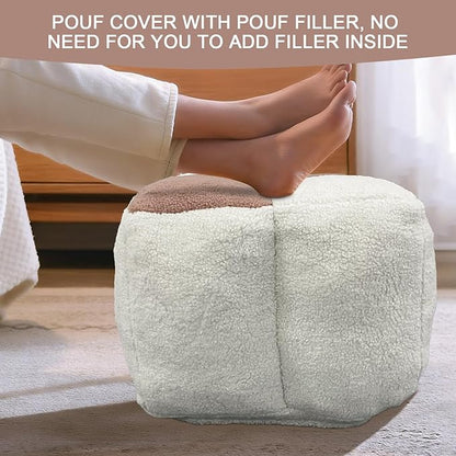 Louis Donné Stuffed Pouf Ottoman, Pouf with Memory Foam Filler, 17.7 * 17.7 * 15.7 Inch Ottoman Pouf Foot Rest, Bean Bag Cubes for Footrest, Boho Footrest Stool for Living Room, Bedroom