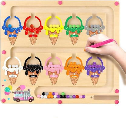 Uiseba Montessori Magnetic Color and Number Maze Toy for Toddlers Fine Motor Skills Educational Play for Girls Ages 3 to 5 Birthday Gift Interactive Learning Magnetic Maze