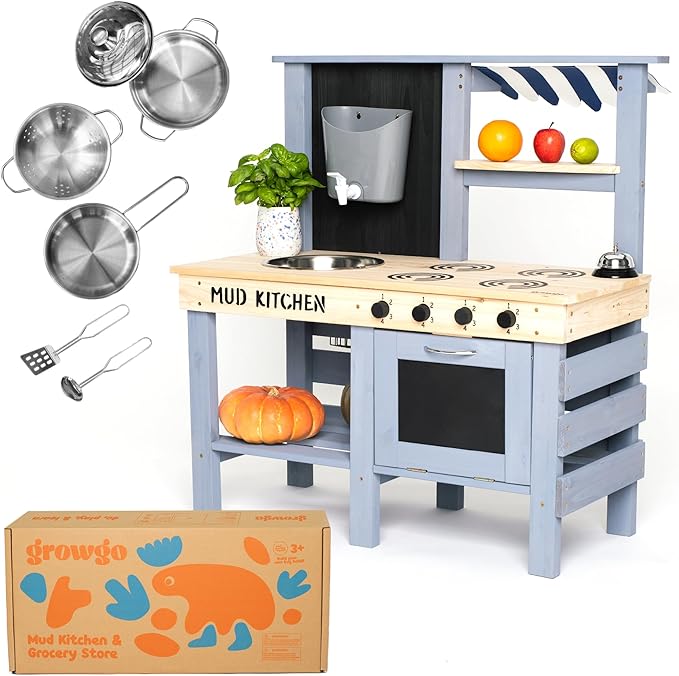 2-in-1 Mud Kitchen for Kids Outdoor with Utensils, Grocery Store Pretend Play - Lemonade Stand and Market Playset for Outdoor Fun - Perfect for Cooking, Role-Playing, and Creative Imagination