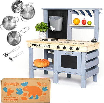 2-in-1 Mud Kitchen for Kids Outdoor with Utensils, Grocery Store Pretend Play - Lemonade Stand and Market Playset for Outdoor Fun - Perfect for Cooking, Role-Playing, and Creative Imagination