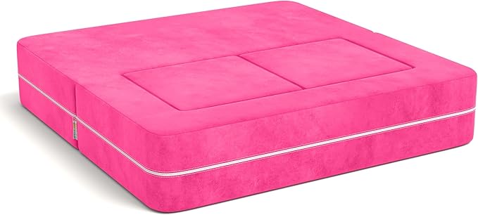 Jaxx Zipline Kids Modular Loveseat & Ottomans, Fold Out Lounger, Fuchsia