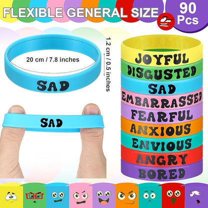 Ecally 90 Pcs Emotional Party Decoration Bracelets Assorted Emoticon Silicone Bracelet Emotional Theme Rubber Wristband Emotional Party Favors Bracelets for Birthday Party Gift Supplies