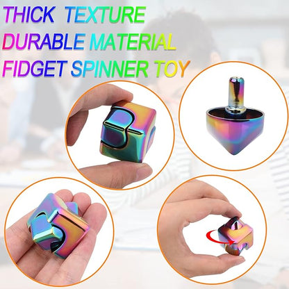 QLKUNLA Fidget Cube Spinner Anti-Anxiety Focusing Fidget Toys EDC Fidgets Spinner 4-in-1 Toy Metallic Focus Toy Cube Finger Top Desktop ADHD Stress Relieve Toys for Kids and Adults (Gold)