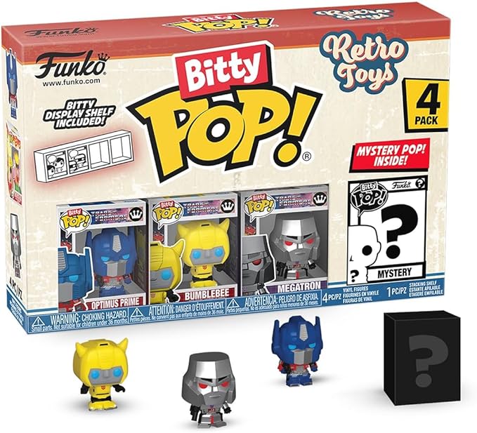 Funko Bitty POP Retro Toys - Transformers, 4-Pack and A Surprise Mystery Mini Figure - 0.9 Inch (2.2 Cm) - Transformers Classic Collectable - Stackable Display Shelf Included - Gift Idea