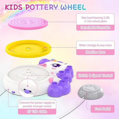 Pottery Wheel for Kids, Arts and Crafts for Kids Ages 8-12, Complete Pottery Painting Craft Kit with Clay, Art Supplies for Kids Toys Girls Birthday Christmas Gift for 6 7 8 9 10 11 12+, Purple