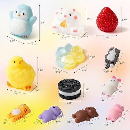 12 Pcs Taba Squishy Toys Pack Include (1 Strawberry,1 Cat Paw,1 Cookie,1 Hamster,1 Chick,1 Penguin,6 Mochi) Cute Taba Sensory Stress Relief Toys,Squishy Fidget Toys Adults,Party Favors Gifts for Kids
