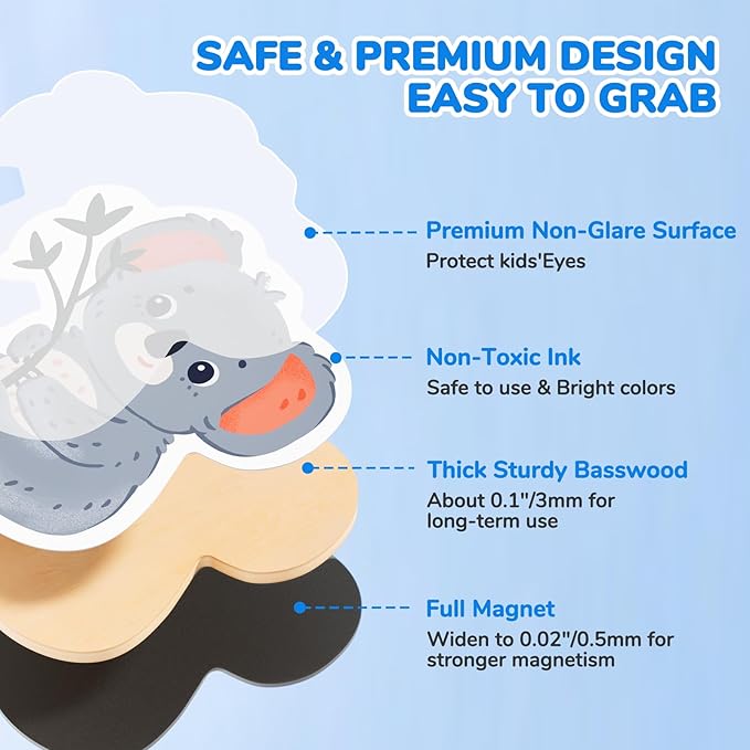 Wooden Fridge Magnets for Toddlers - 10 Cute Zoo Animals - Full Back Magnetic Toddler Magnets, Large Refrigerator Baby Toys, Fun Educational Learning Gifts for Preschool Kids Ages 2+