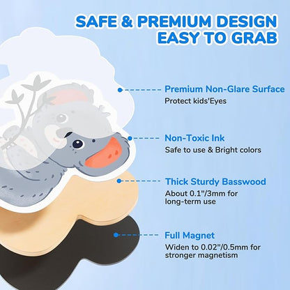 Wooden Fridge Magnets for Toddlers - 10 Cute Zoo Animals - Full Back Magnetic Toddler Magnets, Large Refrigerator Baby Toys, Fun Educational Learning Gifts for Preschool Kids Ages 2+