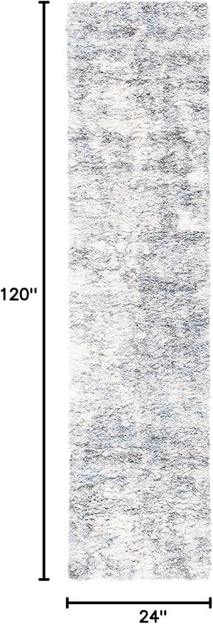 SAFAVIEH Berber Shag Collection Runner Rug - 2' x 10', Ivory & Grey, Modern Abstract Design, Non-Shedding & Easy Care, 1.2-inch Thick Ideal for High Traffic Areas in Living Room, Bedroom (BER274A)