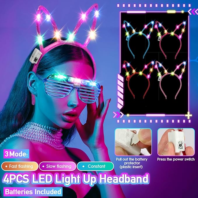 266PCS Glow in the Dark Party Supplies for Kids Adults, Light Up Party Favors LED Glasses, Headband,Rings,Finger Light,Bracelets,Meteor Necklaces,100 Glow Sticks Bulk DIY Necklaces Neon Party Supplies