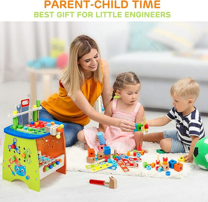 Ohuhu Kids Tool Set: 89Pcs Wooden Toddler Tool Workbench Toy Set with Construction Learning Educational Bench Play Toys for Boys Girls Age 3 4 5 6 7 Birthday