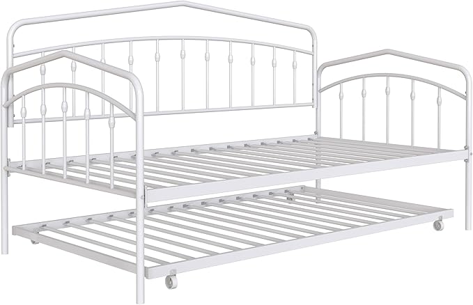 Christopher Knight Home Fox Twin Daybed with Trundle, Metal Sofa Bed Set, Rollaway Daybed Couch Bed Frame for Bedroom Living Room Guest Room, Elegant and Simple Style, Anti-Noise, Easy Assembly, White