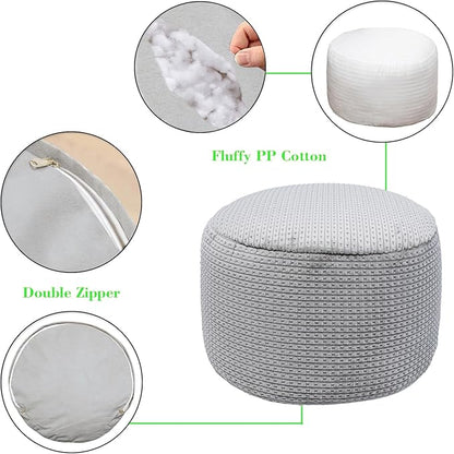 Pouf Ottoman Stuffed 20x20x12 Inches Floor Pouf Plush Fiber Ottoman Foot Rest Under Desk Foot Stool for Living Room Bedroom (Gray Pouf with Filler)