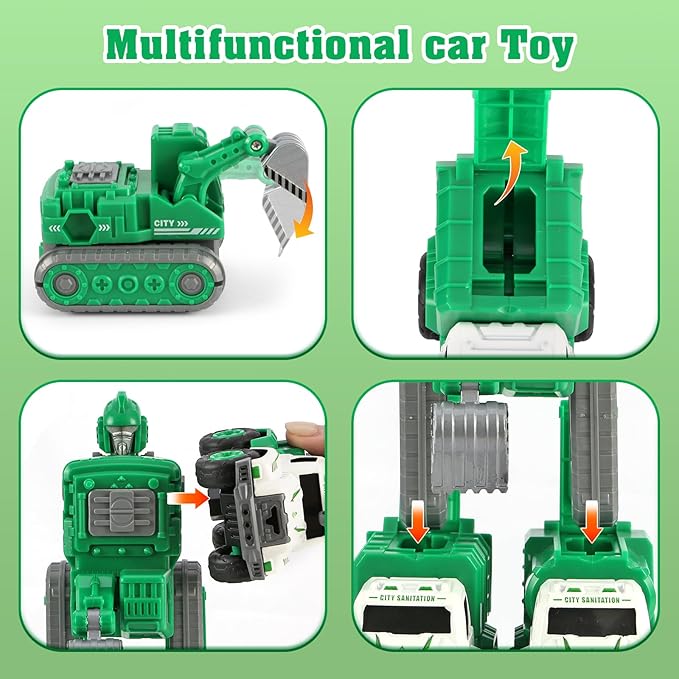 Toys for 3 4 5 6 Year Old Boys– 5-in-1 Detachable Construction Vehicles Set–Transform Robot Kids Toys Cars– Easy DIY Toys for Ages 5+ – Gifts for Boys Girls Birthday Christmas Easter