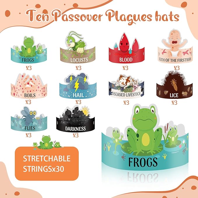 30 Pcs Passover Plague Toys Crafts for Kids Pesach Games Party Favors Ten Plagues of Egypt Kit Crafts Passover Decoration Gift for Seder Family Party Holiday Supply