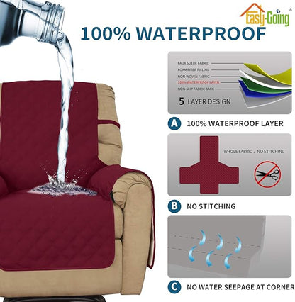 Easy-Going Sofa Slipcover Waterproof Oversized Recliner Chair Cover Non-Slip Fabric Couch Cover for Living Room Washable Furniture Protector for Pets Kids Children Dog Cat (Oversized Recliner, Wine)