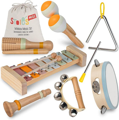 Stoie's Wooden Musical Instruments for Toddlers, Montessori Music Toys for Kids, with Xylophone, Tambourine and Maracas, Educational Development and Creativity, Baby Musical Instruments