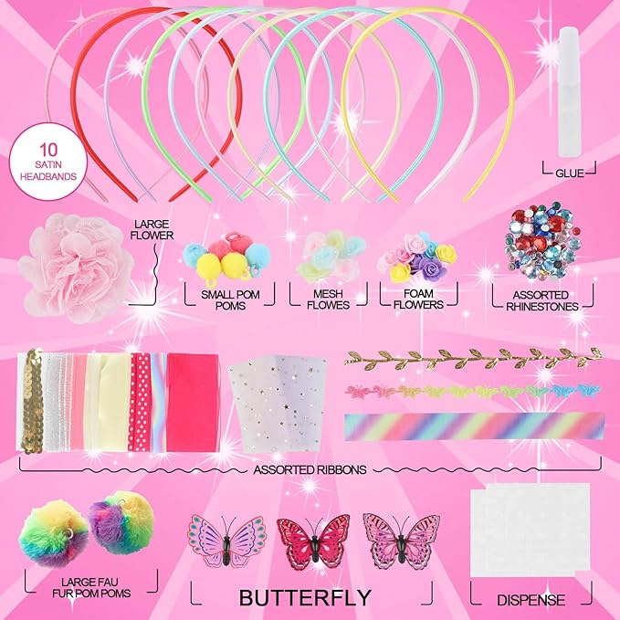 JOFONY Headband Making Kit for Girls,Make Your Own Fashion Headbands Girls Hair Accessories Arts and Crafts for Kids Ages 3-12 Birthday Presents DIY Toys (10 pcs)