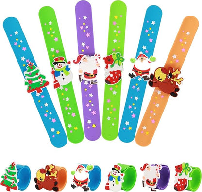 Welkin 6PCS Christmas Slap Bracelets For Kids,Colorful Silicone Bracelet, Soft and Safe Slap Bracelets Party Decorations Favors，Kids Christmas Party Gift
