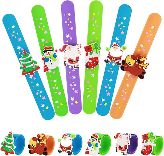 Welkin 6PCS Christmas Slap Bracelets For Kids,Colorful Silicone Bracelet, Soft and Safe Slap Bracelets Party Decorations Favors，Kids Christmas Party Gift