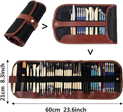S & E TEACHER'S EDITION 43 Pcs Pottery & Clay Sculpting Tools, Double Sided Ceramic Clay Carving Tool Set with Carrying Case Bag, Pottery Modeling Smoothing