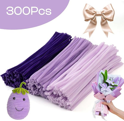 Caydo 300 Pieces Purple Pipe Cleaners, Thick Fluffy Chenille Stems, Pipe Cleaner Crafts for Arts & Crafts, Perfect for Making Animals, Flowers, and Mother's Day Decorations
