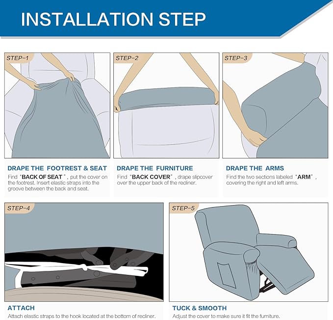 Soft Spandex Recliner Chair Covers, 4 Pieces Lazy Boy Recliner Cover for Recliner Chair, Stretch Cover for Recliner slipcovers Good Choice for All Seasons(XL,Grayish Green)