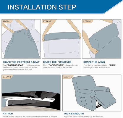 Soft Spandex Recliner Chair Covers, 4 Pieces Lazy Boy Recliner Cover for Recliner Chair, Stretch Cover for Recliner slipcovers Good Choice for All Seasons(XL,Beige)