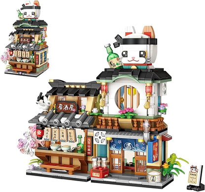 Japanese Street View Shop Building Blocks House Toy, New 4 Models Mini DIY Building Blocks Model MOC Construction Toy, Gift for 6-12 Years Old Kid Girls and Boys