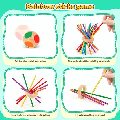 Montessori Wooden Board Game, 42-Stick Dice Game, Math Puzzle Toy for Kids 3 4 5 6 Years Old, Develops Fine Motor Skills and Counting, Perfect for Family Nights, Gift for Boys and Girls