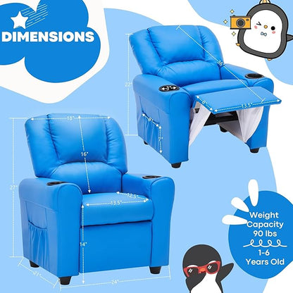 Candy Kids Reclining Chair Leather Recliner Sofa Toddler Youth Children Child Ages 1-6