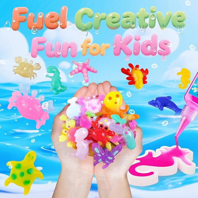 QANIY Magic Water Elf Toy Kit for Kids with 20 Gels and 24 Molds, Aqua Fairy,Fun DIY Craft Kit, Squishy Maker, Magic Water Art Kit Favors, Kids Christmas Gifts Crafts Ages 4-8