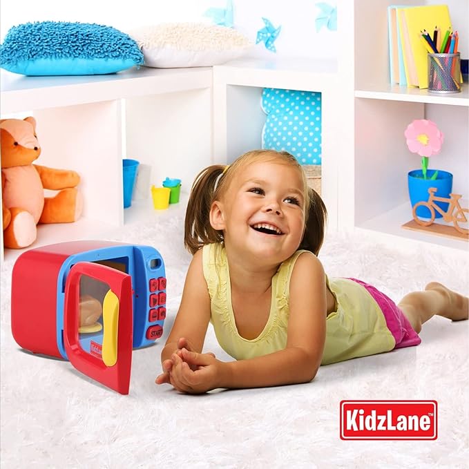 Kidzlane Toy Microwave | Kids Microwave Toy Oven | Play Microwave for Kids and Toddlers | Microwave Kitchen Playset | Pretend Play Cooking Toys Accessories for Girls and Boys