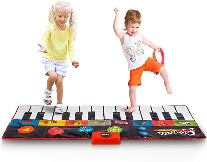 Abcotech Kids Floor Piano Mat | Giant Dance Floor Keyboard Sensory Toys | Play, Record, Playback and Demo Modes - 8 Musical Instruments and Sounds for Kids Music - 70" Toddler Piano Play Mat 24 Keys
