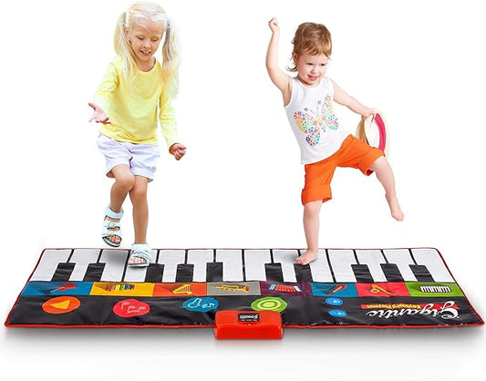 Abcotech Kids Floor Piano Mat | Giant Dance Floor Keyboard Sensory Toys | Play, Record, Playback and Demo Modes - 8 Musical Instruments and Sounds for Kids Music - 70" Toddler Piano Play Mat 24 Keys