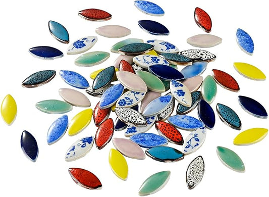 70 Pcs Petal Ceramics Mosaic Tiles for Crafts, Stained Ceramics Mosaic Supplies, Flower Leaves Mosaic Ceramics Pieces Kit for DIY Crafts Plates Picture Frames Home Decorations - Mixed Color