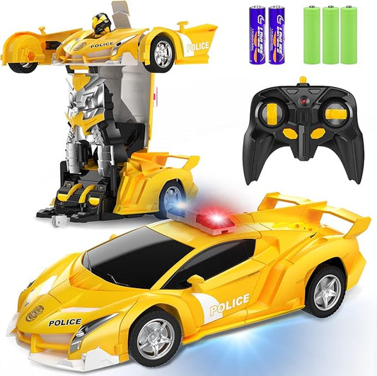 FDJ Remote Control Car - 2 in 1 Transform Car Robot, One Button Deformation to Robot with Flashing Lights, 1:18 Scale Transforming Car, 360 Degree Rotating Drifting Toys for 5+ Year Old Boys
