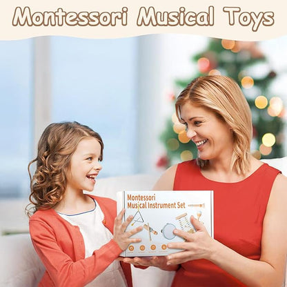 Baby Musical Instruments, Montessori Musical Toys for Toddler Neutral Colors Wooden Toys Percussion Instruments Set with Modern Boho Xylophone Birthday Easter Gifts for Kids Preschool Educational