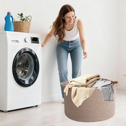 90L Large Blanket Basket,21.7"L x 21.7"W x 13.8"H Rope Woven Baskets with Handles,Brown Storage Bins,Laundry Basket Perfect for Living Room, Nursery,Bedroom,Home Organization