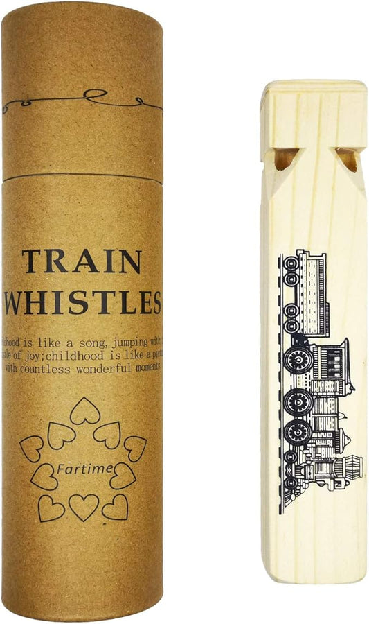 Wooden Train Whistle With A Beautiful Gift Box, 4 Tone Toddlers Educational Party Favors Toy Gift with Blast Chart for Kids