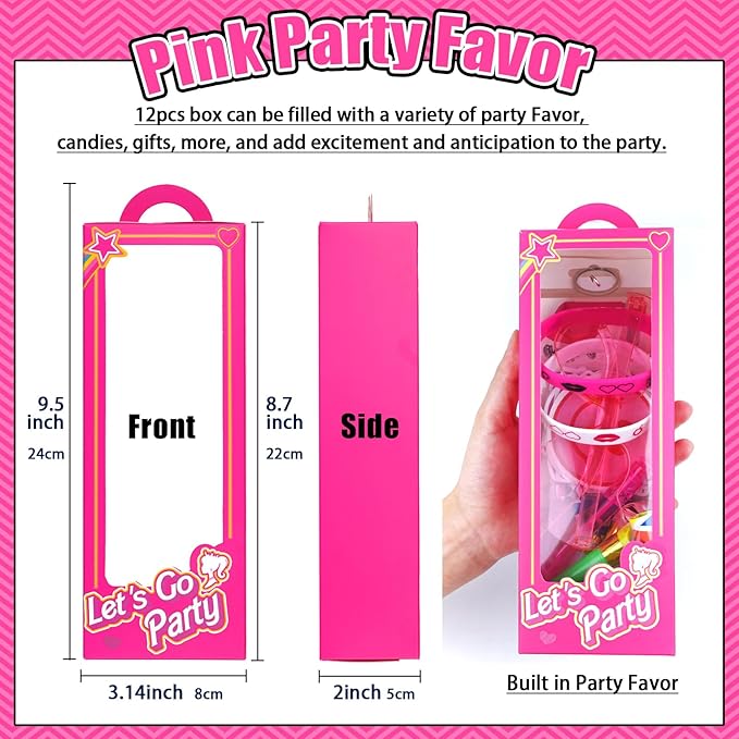 132Pcs Pink Girls Party Favors Pack, Goodie Box Stuffers Includ Heart Glasses Straws Bubble Wands Tattoo Sticker Bracelet Keychain Etc, for Kids Girls Birthday Party decoration Supplies