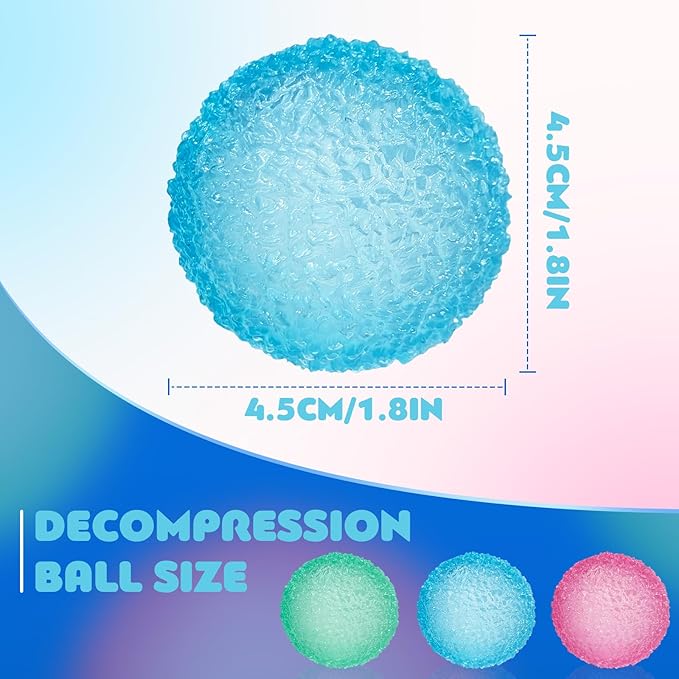 3pc Stress Balls for Adults, Squishy Ball Sensory Textured Memory Gel Fidget Toys for Kids/Adults Hand Exercises, Valentines Day Party Favors Anxiety Relief Squeeze Ball(1.80“)