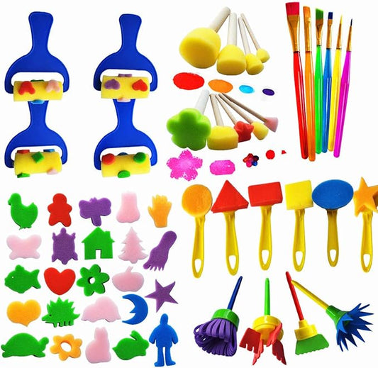53 Pcs Paint Sponge Brush Sets, Kids Art Tool Kits, DIY Crafts Drawing Tools,Round Sponges,Color Randomly