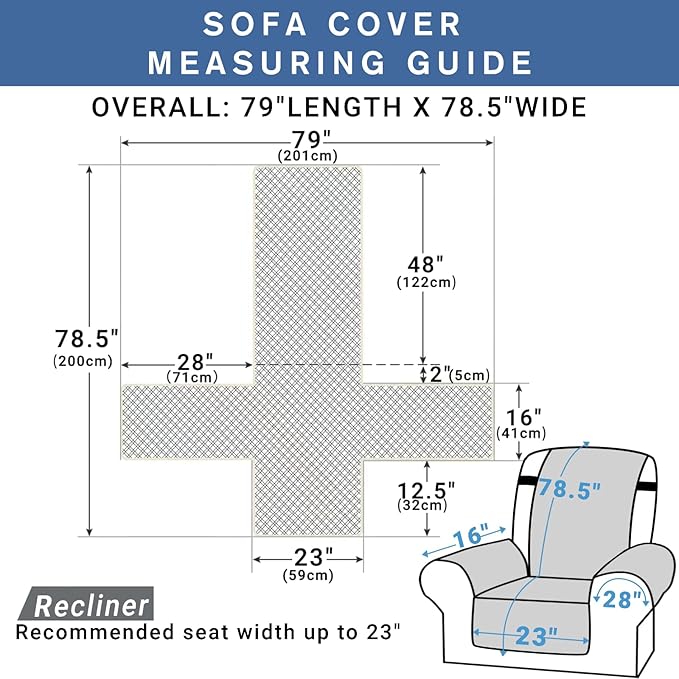 XINEAGE Water Resistant Recliner Cover, Nonslip Recliner Chair Covers for Reclining Chair with Pockets, Quilted Thick Recliner Slipcovers for Pets and Kids (Recliner Chair, Dark Gray)