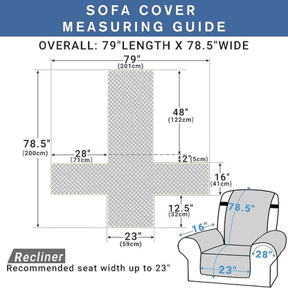 XINEAGE Water Resistant Recliner Cover, Nonslip Recliner Chair Covers for Reclining Chair with Pockets, Quilted Thick Recliner Slipcovers for Pets and Kids (Recliner Chair, Dark Gray)