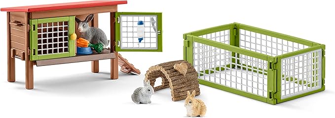 Schleich Farm Animal Toys and Playsets - Farm World 8 Piece Rabbit Hutch Set with Figurines, Farming Hutch and Accessories for Kids Ages 3 and Above