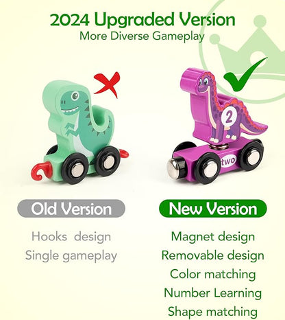 Vanmor Wooden Dinosaur Train Set for Toddlers - Magnetic Dinosaur Toys and Number Train, Perfect for Toddler Activities, Birthdays, and Educational Gifts for Boys Aged 3-5,Dinosaur Easter Gift