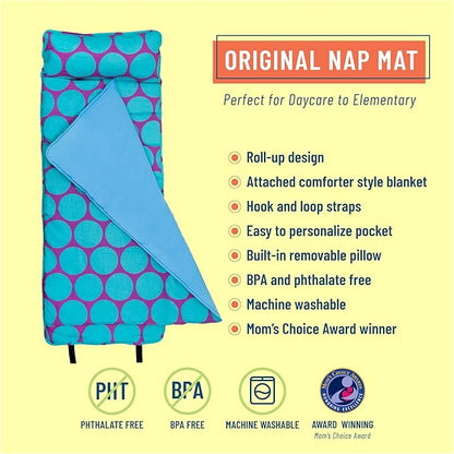 Wildkin Original Nap Mat with Reusable Pillow for Boys & Girls, Perfect for Elementary Daycare Sleepovers, Features Hook & Loop Fastener, Cotton Blend Materials Nap Mat for Kids